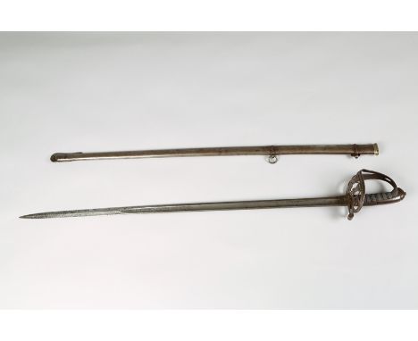 Victorian 1827 pattern Stirlingshire Rife Volunteer Officers Sword, steel scabbard with 82cm blade with presentation inscript