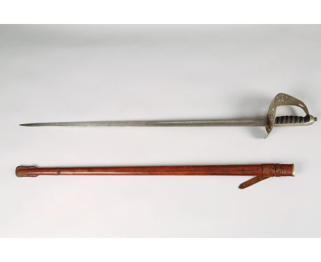 George V 1897 pattern Officers Sword with Royal Cypher etched to each side of the blade, made by Hawksworth, Sheffield, leath