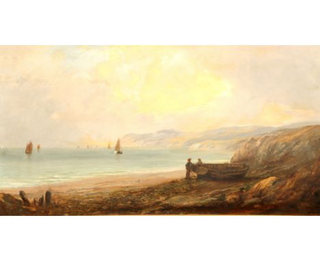 William Fleming Vallance RSA (Scottish 1827-1904) Gilt framed oil on canvas, signed 'East Coast Seascape with Fishing Boat an