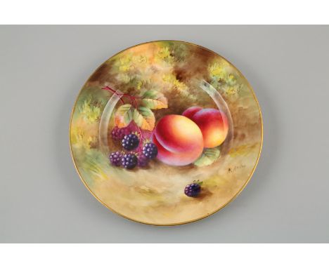 Royal Worcester plate, hand painted with fruit in a naturalistic background, signed H. Ayrton, date coded 1930. 20cm diameter
