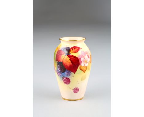Royal Worcester vase of baluster form, hand painted with brambles signed K. Blake, date coded 1937, vase 106mm high