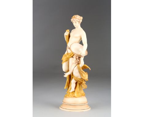 Austrian ceramic figure ornament, a young maiden with cupid marked W & R made in Austria to base. 40cm high 