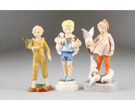 Three Royal Worcester figures modelled by F.G Doughty, May 3455, September 3457, November 3518 