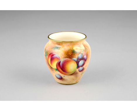 Royal Worcester vase of baluster form, hand painted with fruit on a naturalistic background signed. 7cm high 