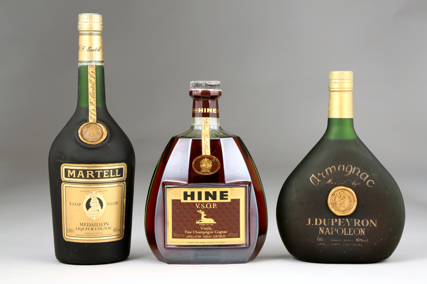 Six assorted bottles of Brandy, including Two bottles Armagnac, J