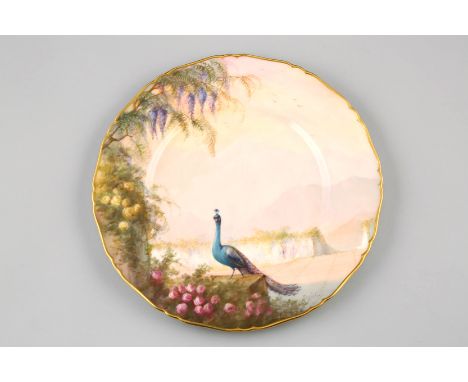 Royal Worcester cabinet plate, hand painted peacock in an Italian garden, signed Sedgley, date coded 1924. 27cm diameter, ret