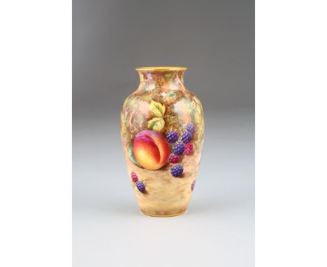 Royal Worcester vase, of baluster form, hand painted with fruit on a naturalistic background, signed Love, date coded 1961. 1
