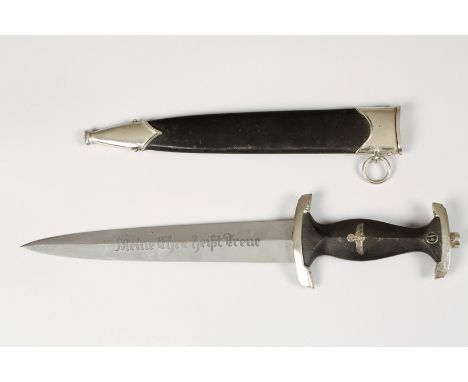 German Third Reich World War II , SS Dagger, double edged blade etched 'Meine Ehre Heisst Treue' (My Honour is Loyalty), reve