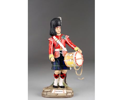 Michael Sutty porcelain figure, Gordon Highlanders Drummer, model No. 30 33cm high 