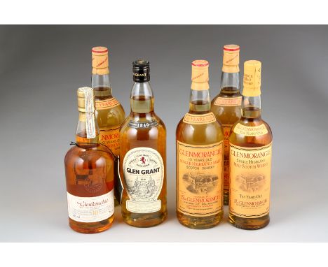Three 1 litre bottles of Glenmorangie 10 year old, Single Highland Malt Scotch Whisky 86 PROOF, One 70cl bottle of Glenmorang