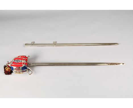 Restored Victorian Officers basket Hilt Sword with etched blade and replacement scabbard blade. 81cm long