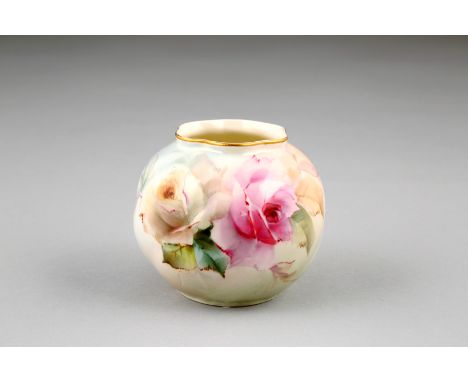 Royal Worcester vase, ovoid form, hand painted with roses, model No. 161, date coded 1903. 7cm high 