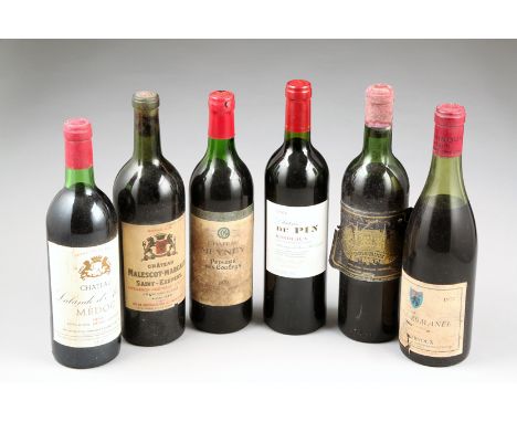 Six bottles of assorted wine including: One 75cl bottle Chateau Malescot-Morgaux Saint Exupery, Appellation Haut-Medoc Contro