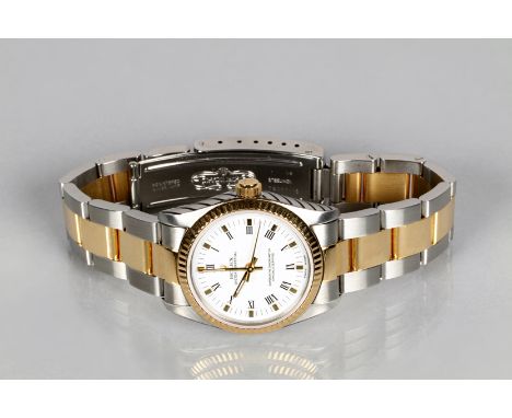 Ladies Rolex Oyster Perpetual, Superlative chronometer, white dial with Roman Numerals with a Bi-Metal Strap. Strap numbered 