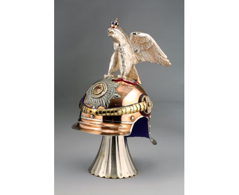 Prussian Officers Garde Du Corps Helmet, silver Guards Star in relief, central planchet has Prussian Eagle, helmet surmounted