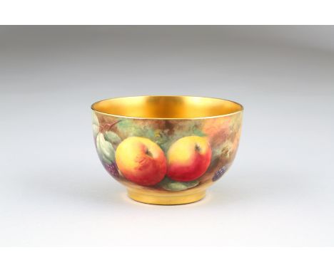 Royal Worcester sugar bowl, hand painted with fruit on a naturalistic background, gilt interior, signed Price, date coded 192