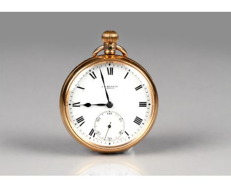 Gents 9 carat gold pocket watch by J.W. Benson, London white enamel dial, Roman numerals with a seconds subsidiary dial, tota