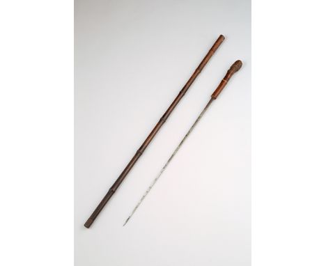 Bamboo cane sword stick, 48cm square blade, stamped Solingen