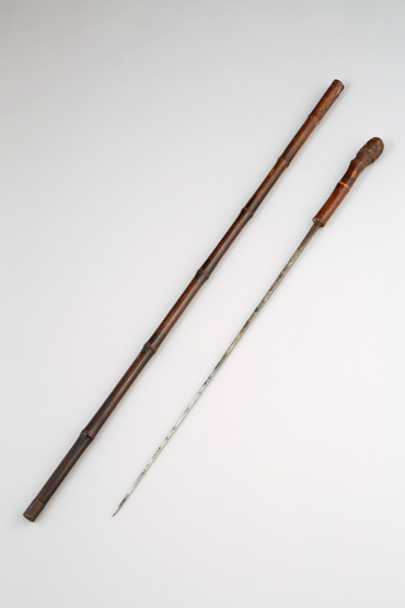 Bamboo cane sword stick, 48cm square blade, stamped Solingen