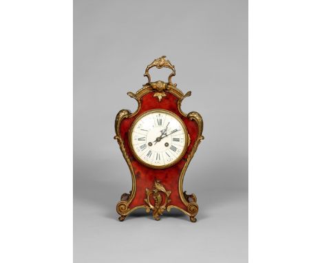 19th Century French ormolu mounted tortoise-shell balloon mantel clock, circular enamel dial, time piece No. 3364 stamped Med