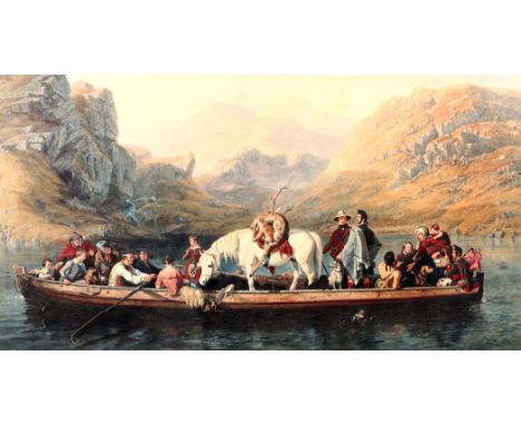 Copy of Jacob Thompson (Scottish 1806-1879) Gilt framed print on canvas 'The Highland Ferry-Boat' 96cm x 186cm. Provenance: P