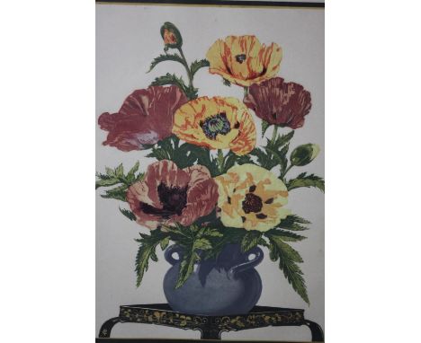 Charles Flower- A framed and glazed signed woodblock print titled 'Oriental Poppies', edition 67/100. H.65 W.45 cm. 