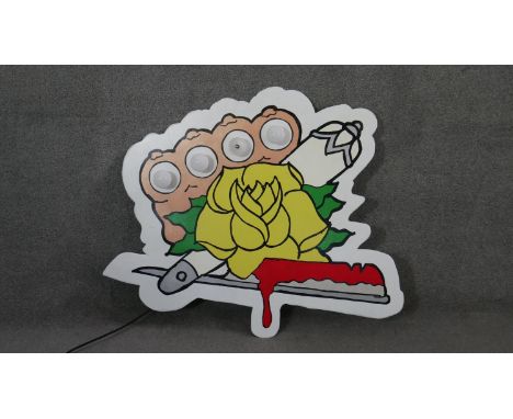Bee Rich- A cotemporary wall mounted light with knuckleduster, rose and razor design, signed verso.  H.85 W.105 cm 