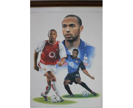A framed and glazed limited edition montage print signed by the Arsenal and France Legend Thierry Henry and the artist Gary B