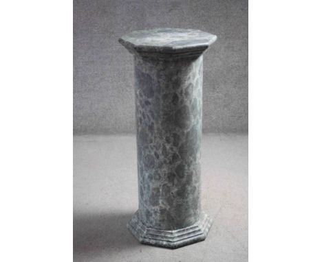 A large green marble effect painted octagonal top cylindrical column. H.99 W.41 D.41 cm 