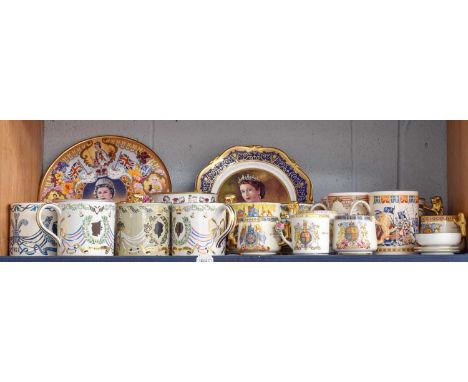 Royal Commemorative Ceramics, including four Wedgwood mugs designed by Richard Guyatt, Paragon mugs, a Davenport teapot stand