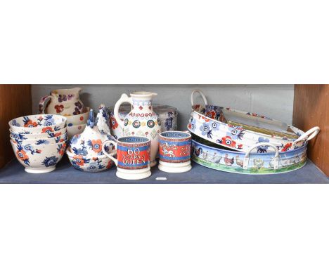 Various Emma Bridgewater Pottery, including bowls, hen egg basket, tin trays etc (one shelf)