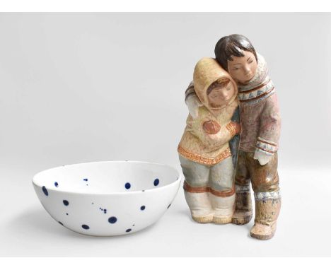 A Royal Copenhagen Porcelain Bowl, of ovoid form, decorated in underglaze blue with splashed decoration, printed mark, 25.5cm