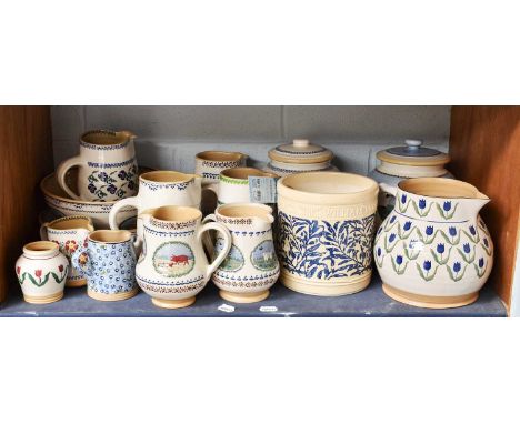 Assorted Nicholas Mosse Pottery, stencilled with farmyard scenes and other patterns, various forms including jugs, bowls and 