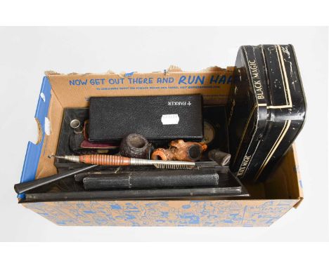 Miscellaneous Including: Meerschaum pipe, cut throat razors, a cased parker pen, etc.; together with a quantity of British pr