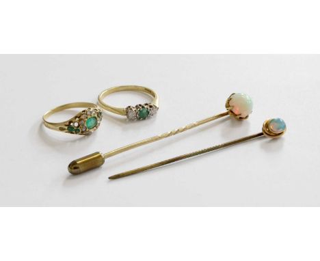 A Small Quantity of Jewellery, comprising of an 18 carat gold emerald and diamond three stone ring, finger size M; an emerald