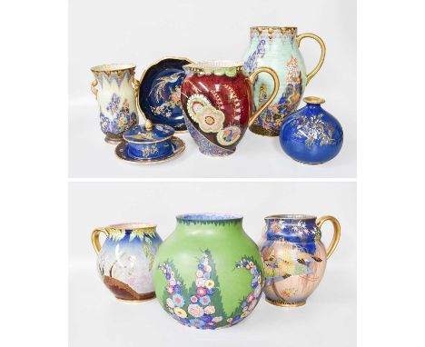 A Carltonware "Handcraft" Pottery Vase, globular form and painted with cottage flowers, together with various other Carltonwa