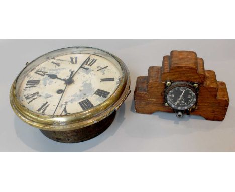 A Ship's Type Bulkhead Wall Timepiece, and a WWII Junghans German cockpit clock (now fitted in a later wooden case) (2)