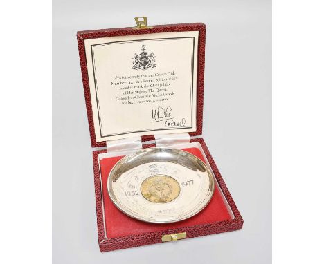 An Elizabeth II Silver Jubilee Pin Dish, R&amp;D, London, 1977, with central nickel silver plaque bearing emblem of Welsh Gua