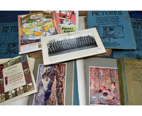 ONE BOX OF EARLY EPHEMERA to include The Practical Exemplar of Architecture Third Series by Mervyn E Macarthy - measured draw
