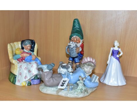 FOUR FIGURINES, comprising Lladro Study Buddies 5451, by Regino Torrijos, issued 1987 - retired 2007, Royal Doulton Sweet Dre