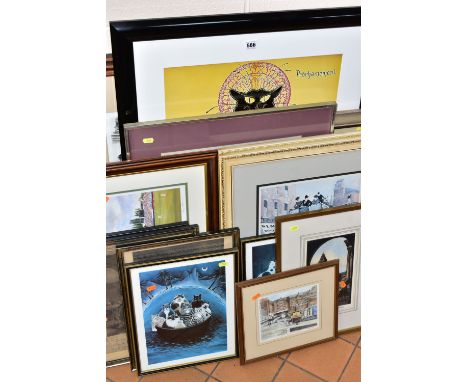 A QUANTITY OF PICTURES AND PRINTS ETC, to include a watercolour depicting a child cloth doll, signed Y. Garrett bottom right 