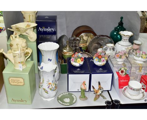 DECORATIVE CERAMICS AND GLASS ETC, to include boxed Aynsley Cottage Garden flower baskets, two boxed  Cottage Garden vases, t