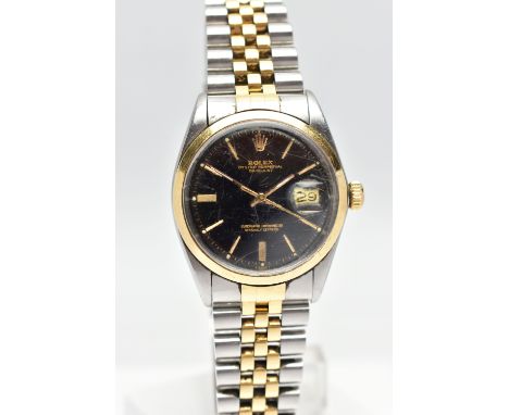 A 'ROLEX OYSTER PERPETUAL DATE-JUST' WRISTWATCH, round black dial signed 'Rolex Oyster Perpetual Date-Just, superlative chron