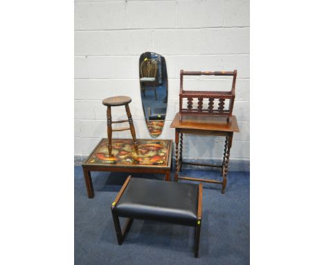 A SELECTION OF OCCASIONAL FURNITURE, to include a glass top globe coffee table, 82cm x depth 57cm x height 40cm, an oak barle