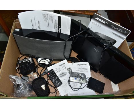 A BOX OF ELECTRONIC EQUIPMENT, comprising a Panasonic Compact Stereo System model no SC-HC28DB, with remote control and instr