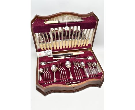 A 'VINERS' CANTEEN, walnut canteen, complete with an eight person table setting of cutlery, each knife fitted with an ivorine