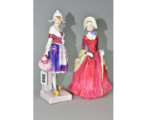 TWO ROYAL DOULTON FIGURINES, comprising Gretchen HN1562 (hand broken and part missing), in pink and purple dress, green print