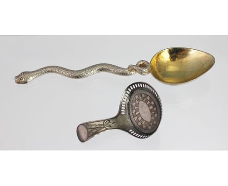 A George III silver caddy spoon 'J.W' Birmingham 1787, with bright cut decoration, 6cm long, along with a further spoon model