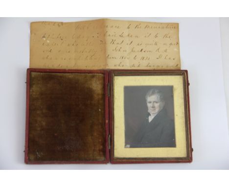 English School, 19th century,
Portrait miniature of a Gentleman, 
half length, 
8cm x 6.5cm 
within gilt slip and glazed, too