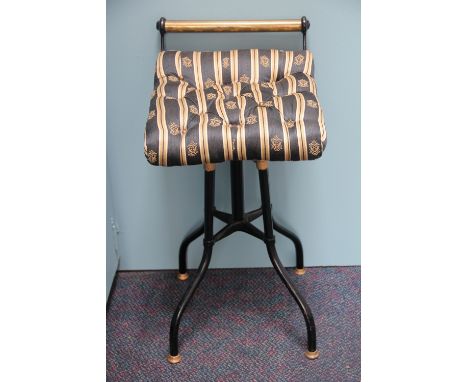 A late Victorian painted metal and brass cello stool, with button upholstered seat, 68cm H